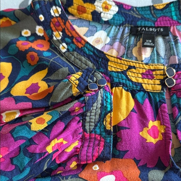 Talbots Multicolor Floral Long Sleeve Flowy Blouse XS BLUE PINK YELLOW GREEN - Picture 6 of 13